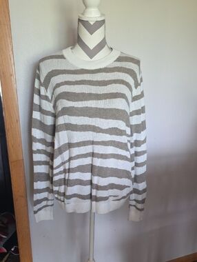 A New Day Neutral Zebra Striped Crewneck Pullover Sweater XL
